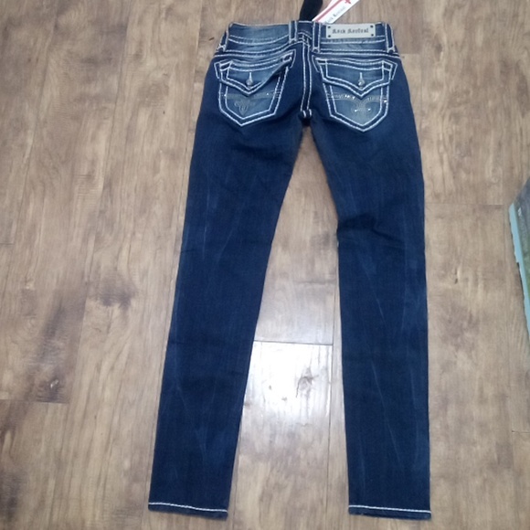 Rock Revival Blue Denim Jeans Skinny Bejeweled Rhinestones Distressed NWT - Picture 3 of 13